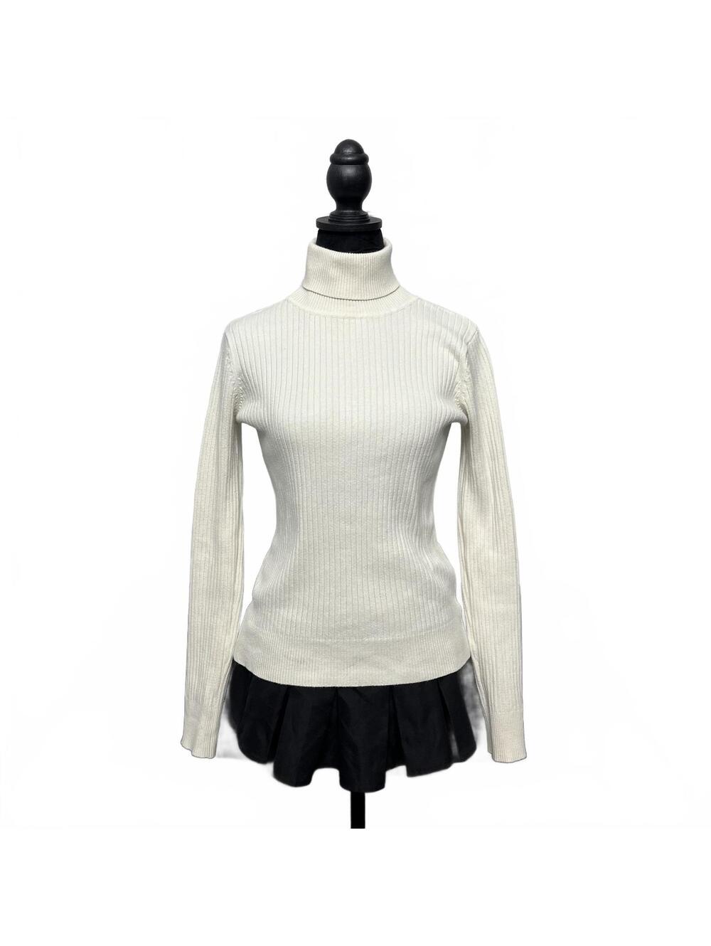 Great Northwest Indigo Sz M Off White Ribbed Turtleneck Sweater Minimalist 90s